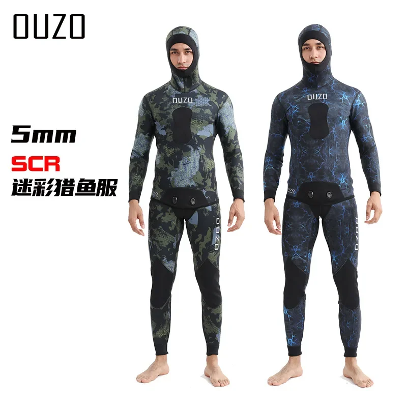 5Mm Fishing Su it Thickened Warm Split Hooded Camouflage Wetsuit Surf Suit Archer Suit Deep Diving Winter Swimming Wetsuit