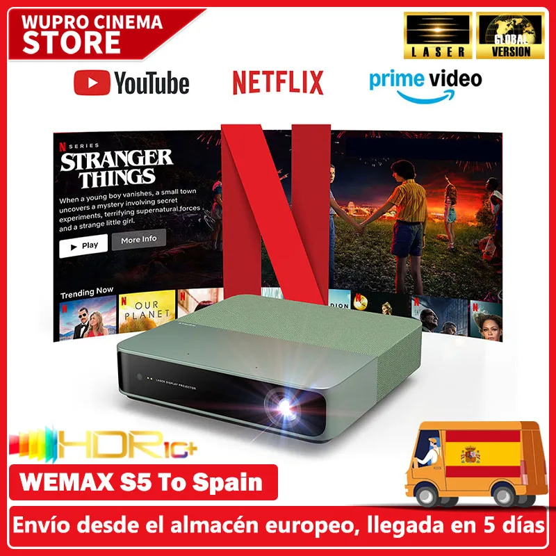 Proyector Wemax S5 4K láser tricolor DLP versión Global FHD Mini para cine en casa Dolby Vision Wifi6 5G proyector inteligente portátil