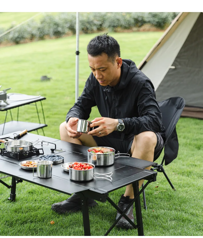 

Portable Outdoor Cooking Utensil Set 304 Stainless Steel For Camping Picnics Includes Dinnerware And Cookware Pot Set