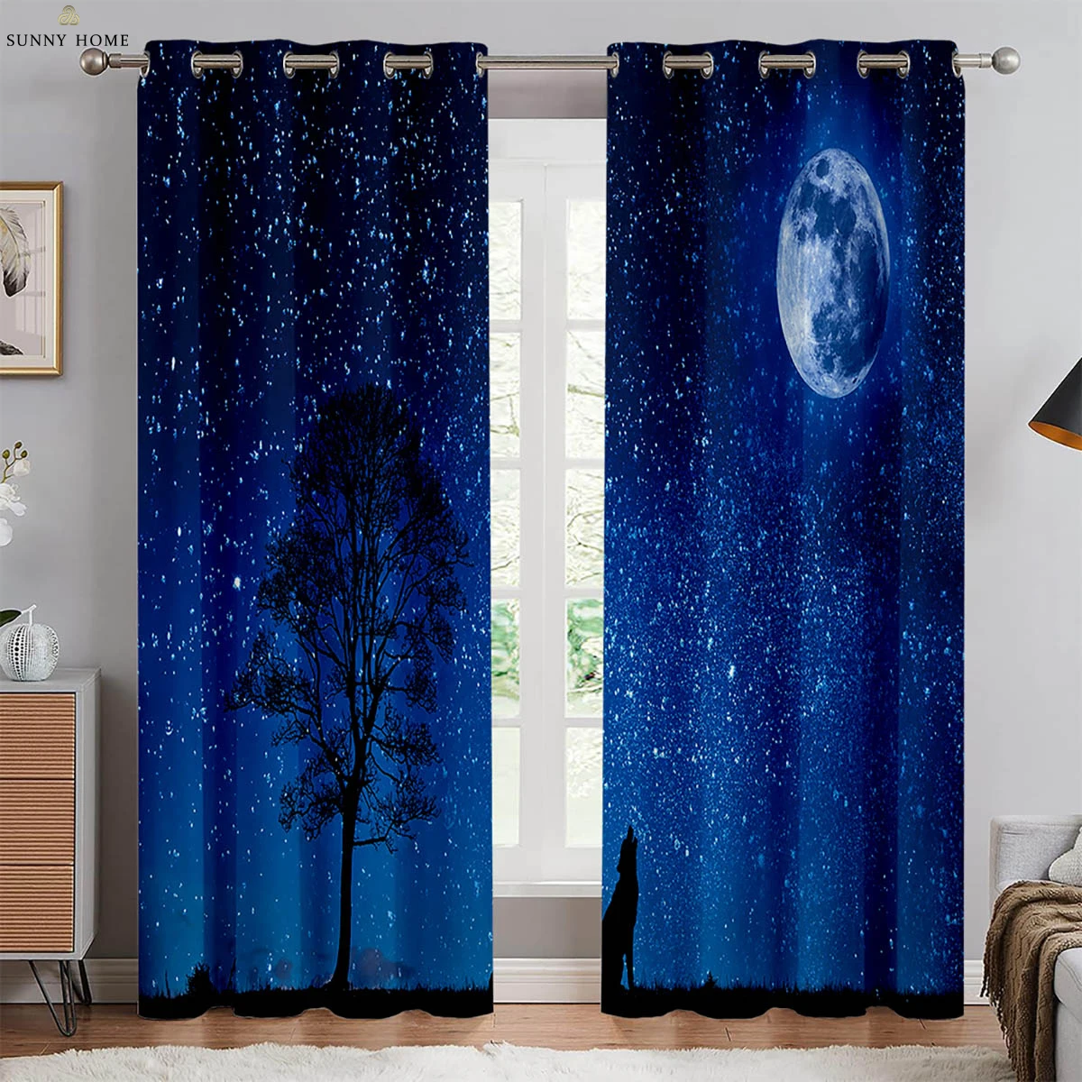 Star Wolf Animal 3d Printing Curtain Bedroom Living Room Study Kitchen Blackout Heat Insulation Curtain Can Be Customized 2PCS