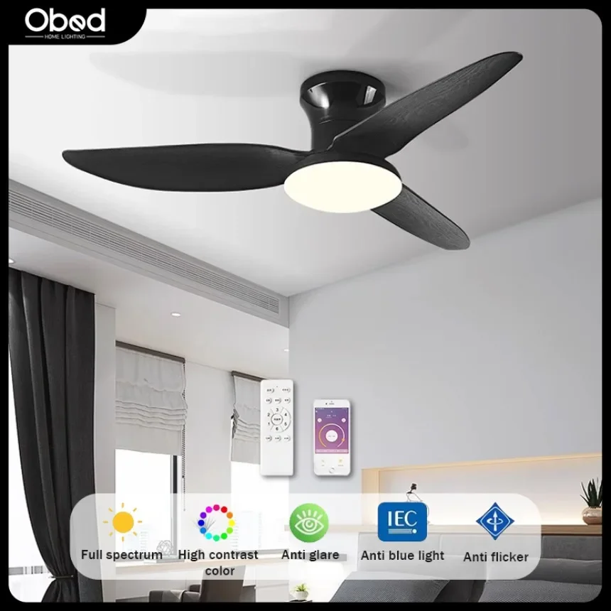 

Modern LED Ceiling Fan 40 inch Smart Low Floor 6-speed Strong Wind APP Remote Dimming Living Room Bedroom Home Ceiling Fan Light