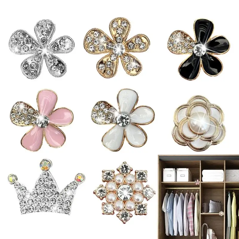 Bling Flower Air Vent Clips 8pcs Glitter Rhinestone Snowflake Crown Clip Charm Decor Bling Car Interior Outlet Accessories For