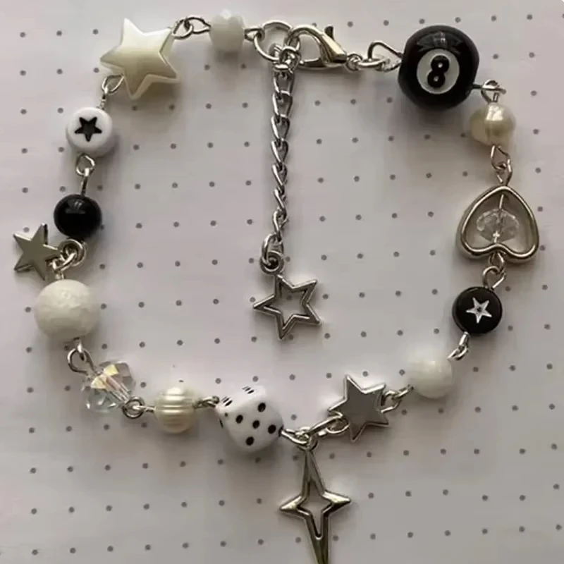 Creative New Style Handmade No. 8 Ball Star Beaded Dice Bracelet Coquettish Y2k Gothic Bracelet Halloween