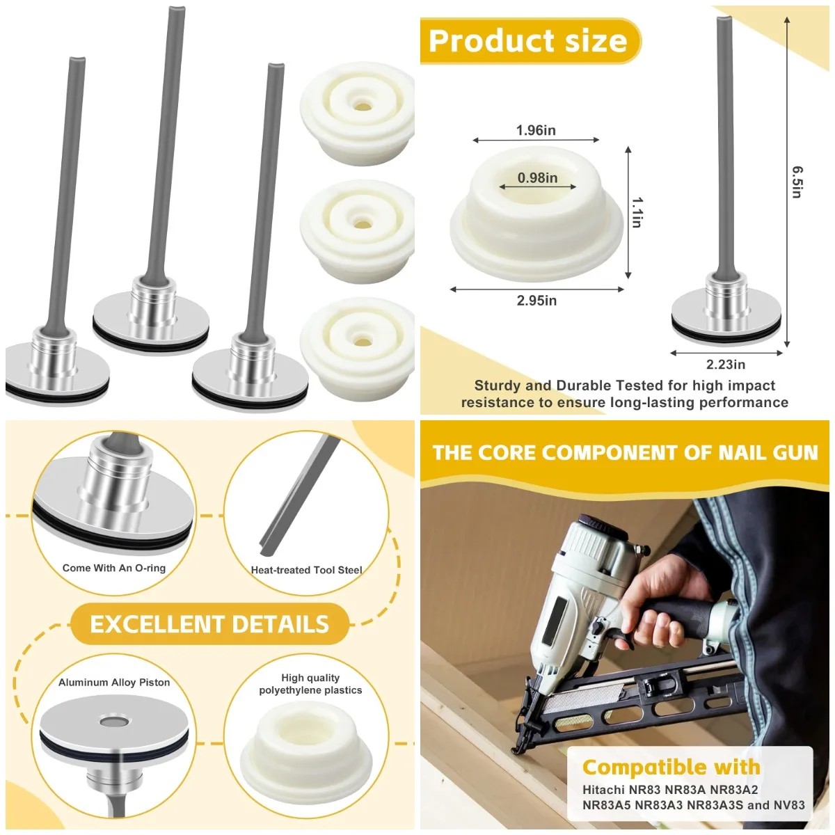

877-323 883-511 Piston Driver & Bumper Kit for Hitachi NR83A - 6 Pack