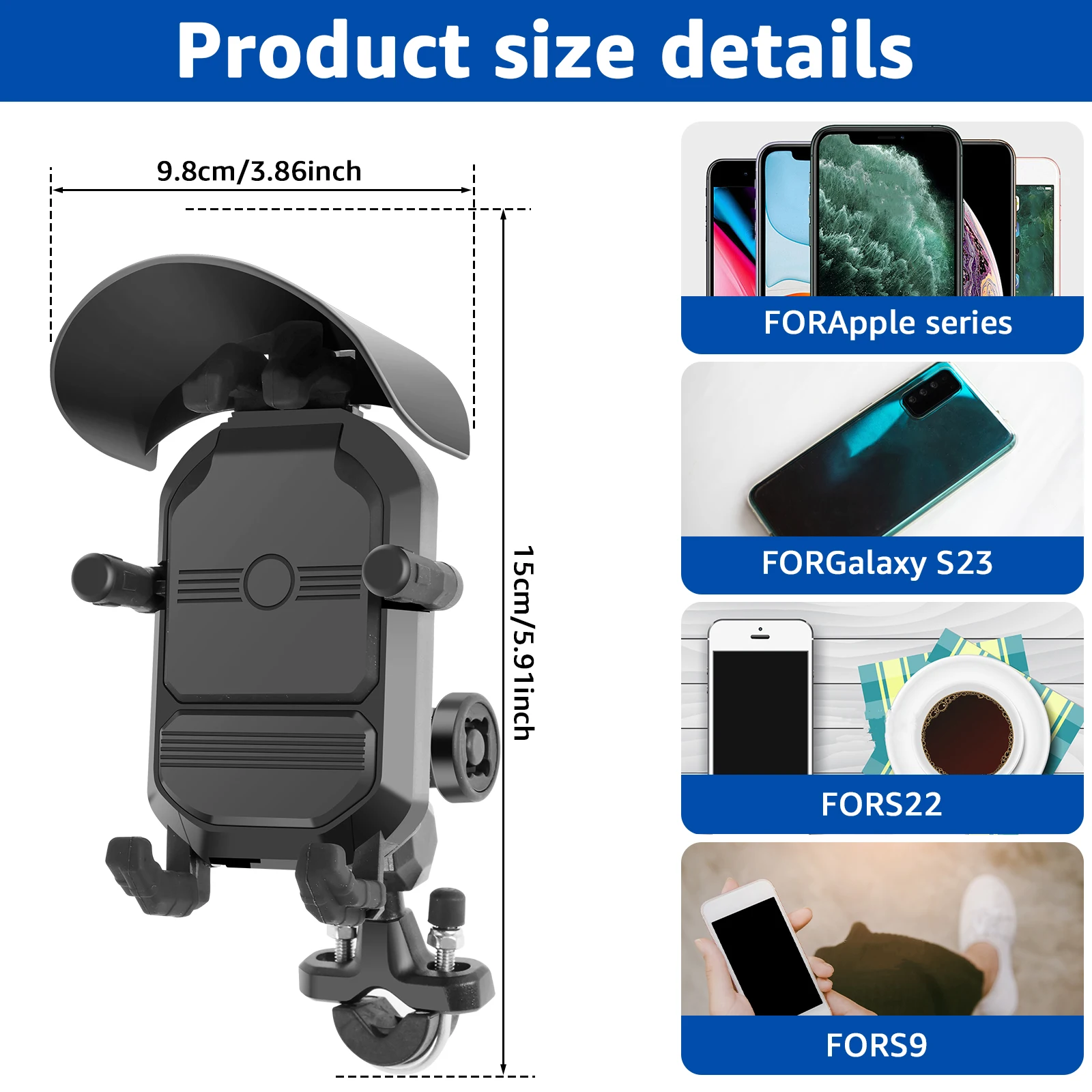 Motorcycle Phone Holder Anti-Shake Motorcycle Phone Mount with Vibration Dampener 1s Lock and Quick Release Handlebar Cell Phone
