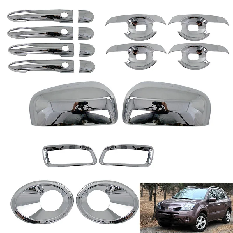 For Renault Koleos 2008~2014 ABS Chrome Fog Light Door Mirror Door Handle Bowl Cover Car Styling Accessories