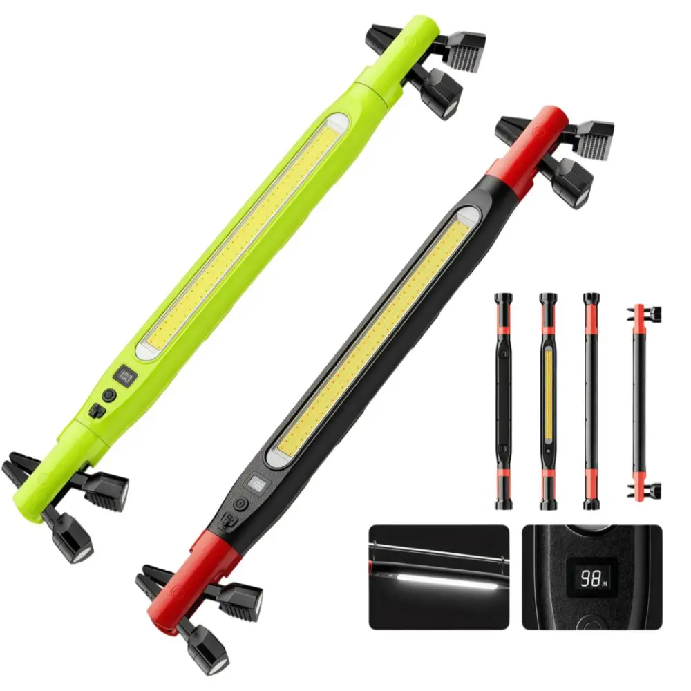 Rechargeable Emergency Repair Work Light Hook Up Digital Display LED Magnetic Flashlight Red Light Waterproof COB Long Bar Light