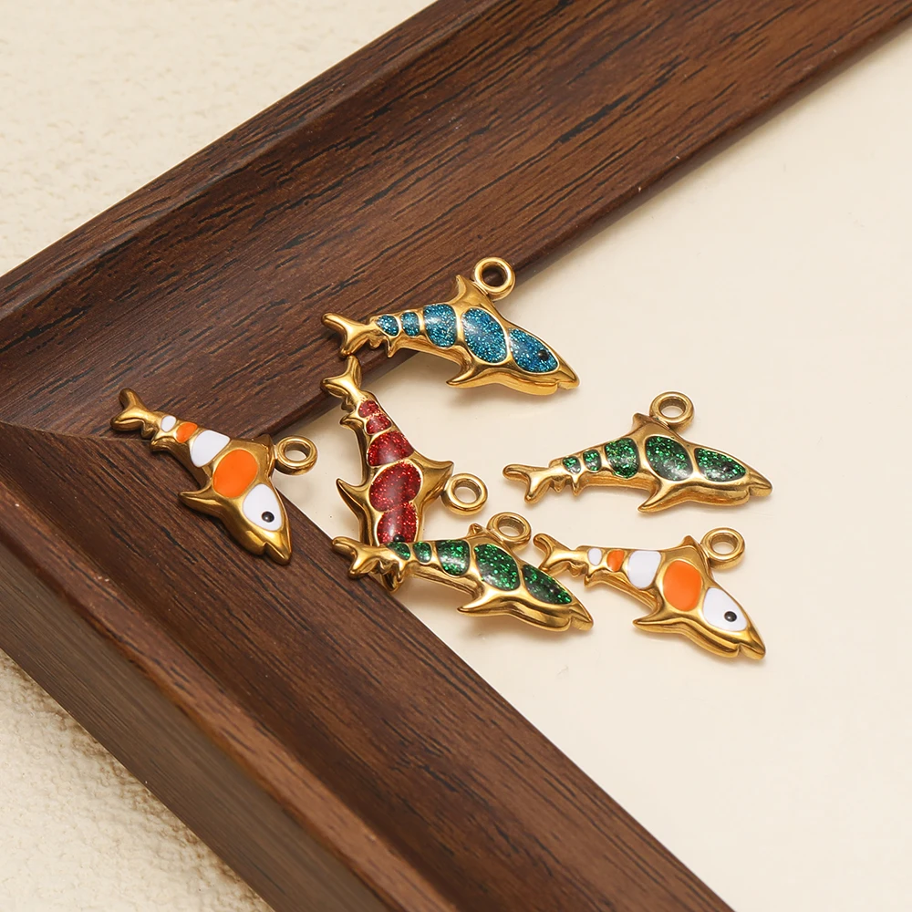 5 Stück Edelstahl-Emaille-Haifisch-Anhänger für DIY-Schmuckherstellung für Frauen, Armbänder, Kinder-Halsketten, Anhänger und Ohrringe – Detail 5