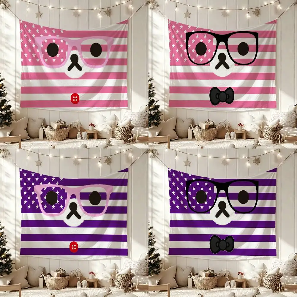 Cartoon Glasses Cute Bear Flag Outdoor Decorations for Bedrooms Home Decor Items Decoration Banners