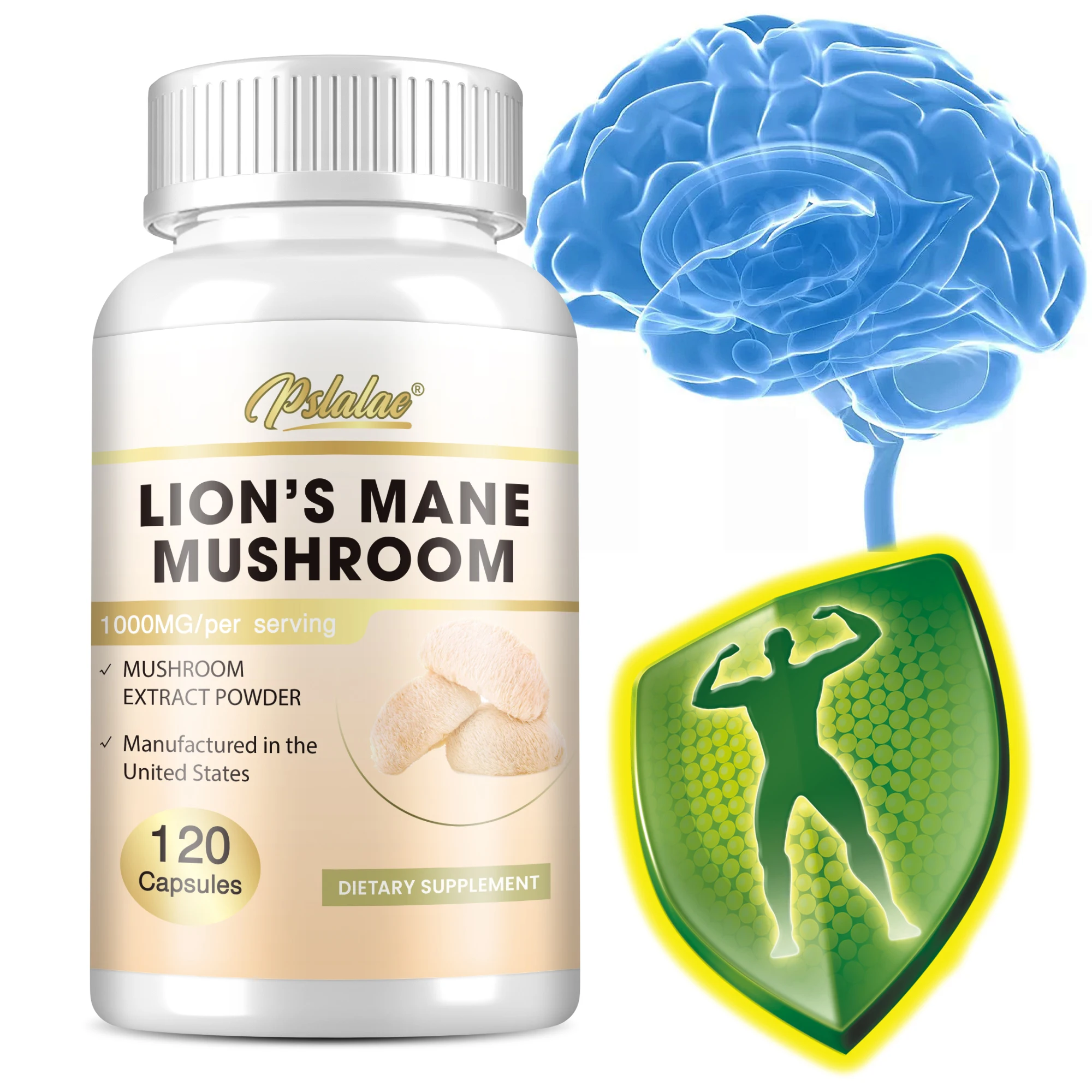 

Lion's Mane Mushroom Capsules - Strengthens The Brain Memory, Cognition, Improves Mood and Sleep Quality - 120 Capsules