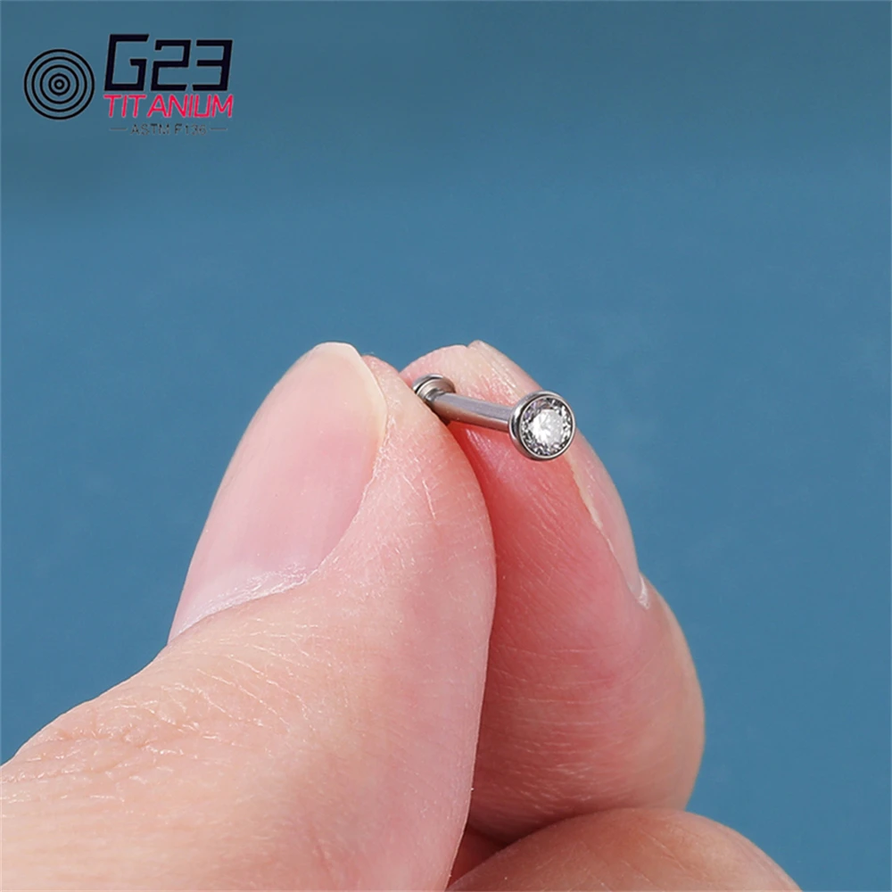 10/50Pcs G23 ASTM F136 Fashion Threadless Earrings Piercing Tragus Stud Crystal Labret Ear Piercing Ring Zircon Helix Cartilage