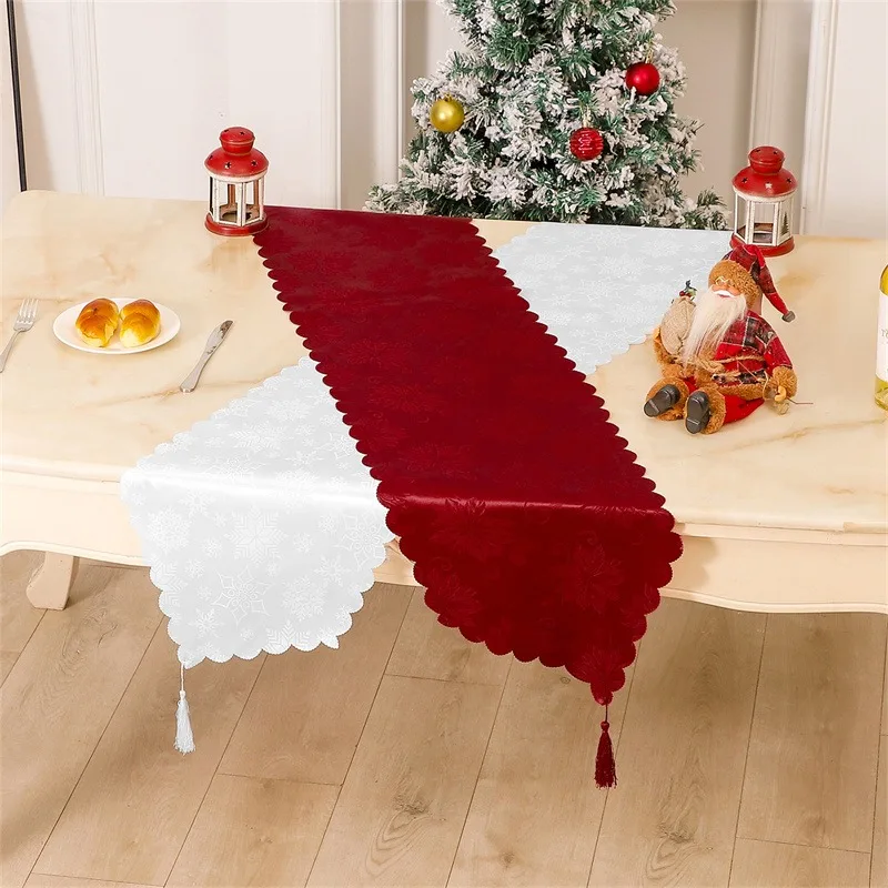 

Christmas Table Runner Polyester Xmas Table Flag Cover 2023 Merry Christmas Decorations for Home 2024 New Year Tablecloth