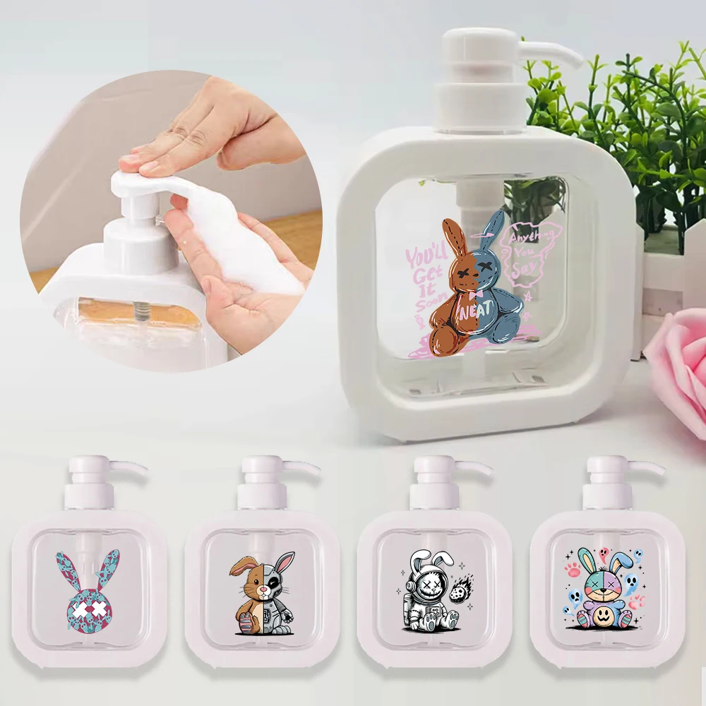 

500ml Portable Travel Dispenser Creative Printed Shower Gel Bottle Refillable Pump Bottle Detachable Cartoon Rabbit Pattern