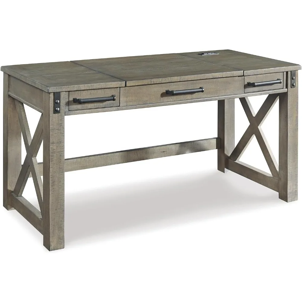 Rústico Farmhouse 60 "Home Office Lift Top Desk con puertos de carga, gris desgastado