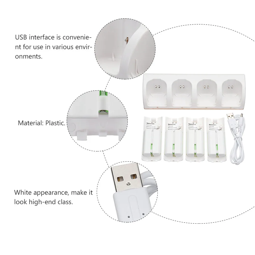 

1 set 1 Set White Station 4 Slots Usb Interface Compact Durable Plastic Charging Adapter For Multiple