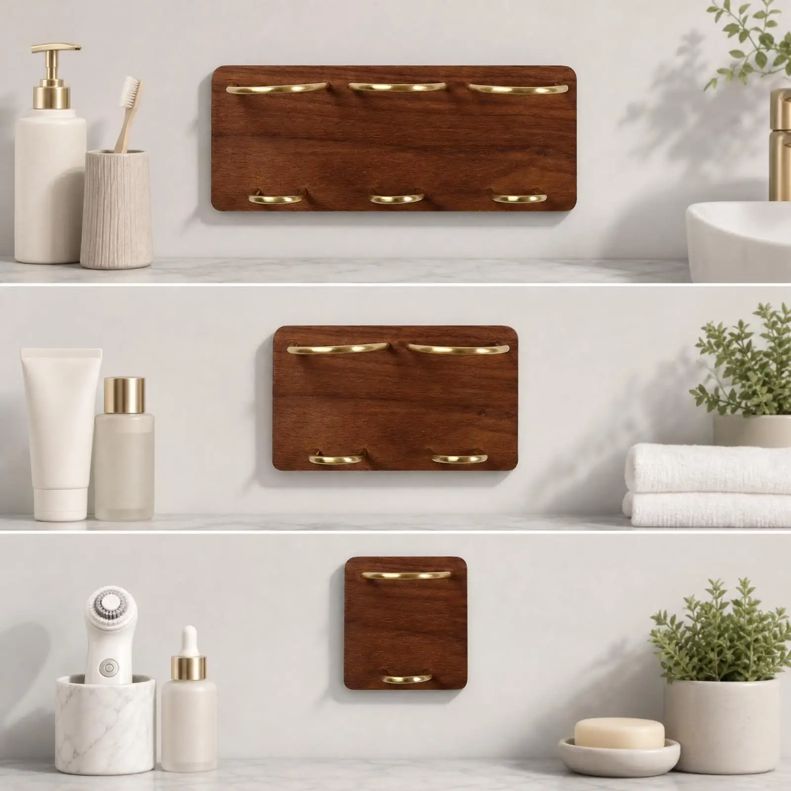 Wall Mounted Organizer Shelf Wood Metal Rack for Bathroom Bedroom Grooming Station No Drilling Needed Easy Install