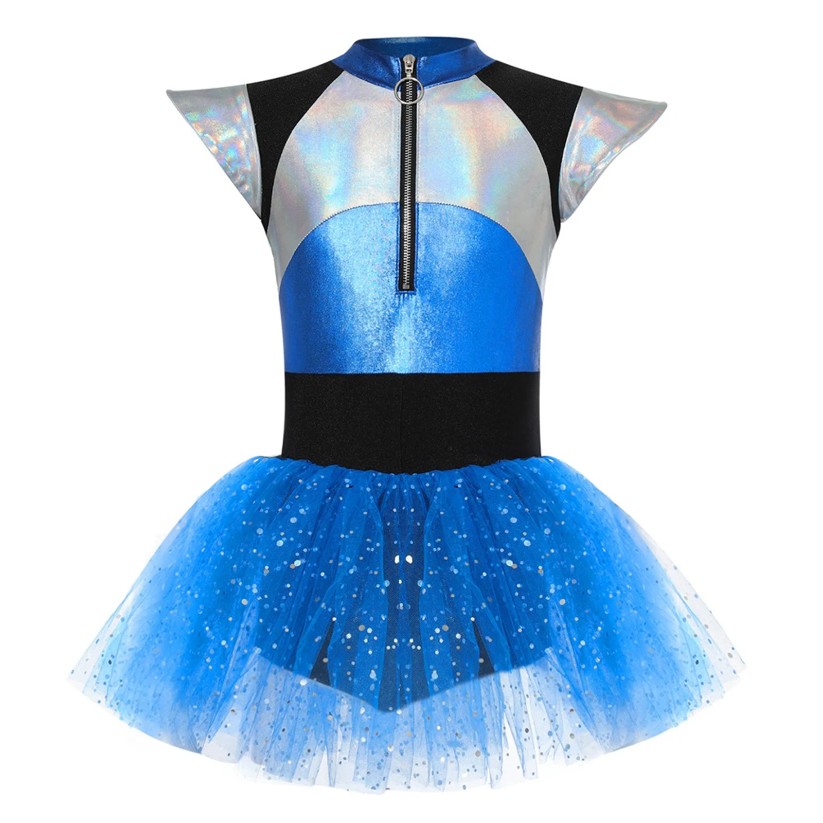 Anime Kid Alien Cheerleading Cosplay Costume Little Child Girl Cap Sleeve Dance Outfit Sequin Tulle Mini Skirt Party Tutu Dress