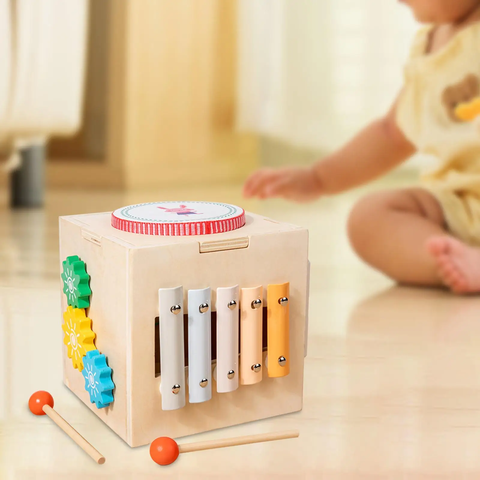 Wooden Activity Cube Wooden Xylophone Montessori Toys Baby Music Toy Sensory Toy for Boys Girls Toddlers Kids Baby Birthday Gift