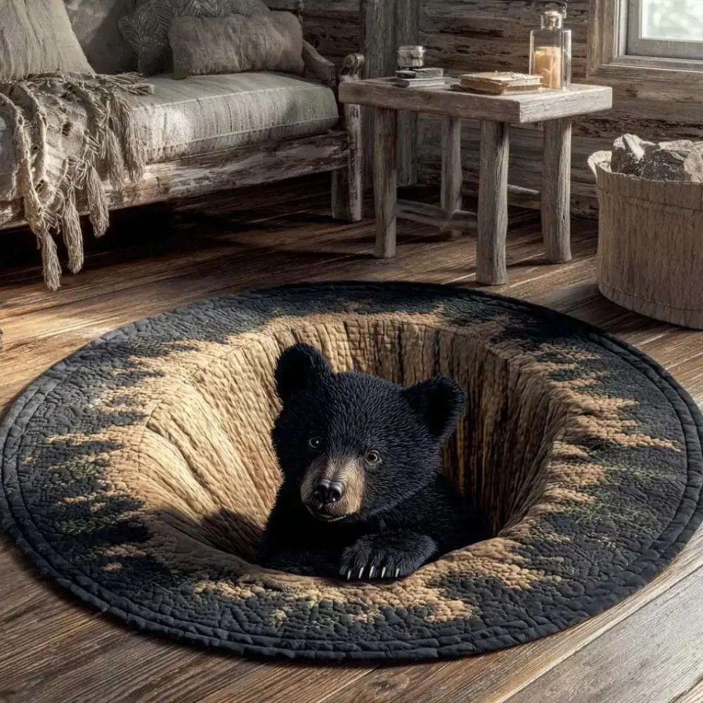 3D Bear Cave Realistic Bear Carpet 60*60cm Dirt-scraping Surface Circle Carpet Household Water Absorption Carpets