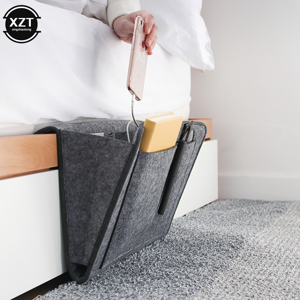  1pc Felt Bedside Storage Organizer Phone Book Magazine Holder Pockets Hanging Storage Bag Baby Tissue Box For Bed Sofa Side Pouc 