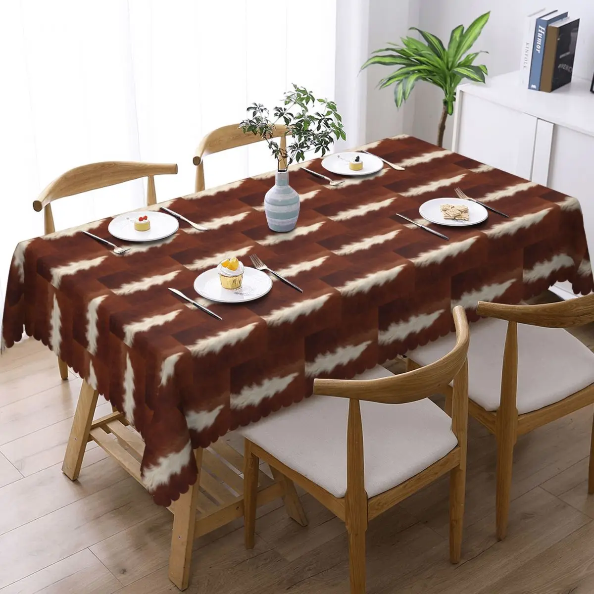 Stylish Cow Fur Cowhide Texture Cow Skin Print Pattern Rectangular Tablecloth Waterproof Table Cover for Decorations Table Cloth