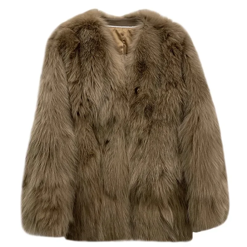 

Office Lady 2025 Autumn Winter Faux Fur Coats Women Fur Jackets Solid V Neck Open Stitch Long Sleeve Thick Warm Fur Loose Casual