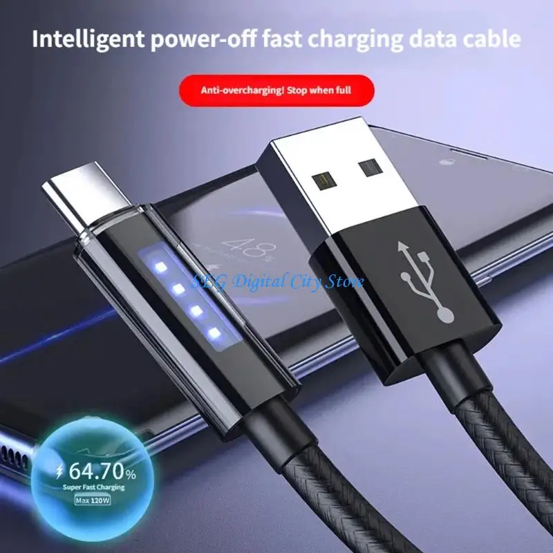 U75B Advanced 120W USB C Power Cable Equipped With Safety Cutoff And Illuminated For Phone