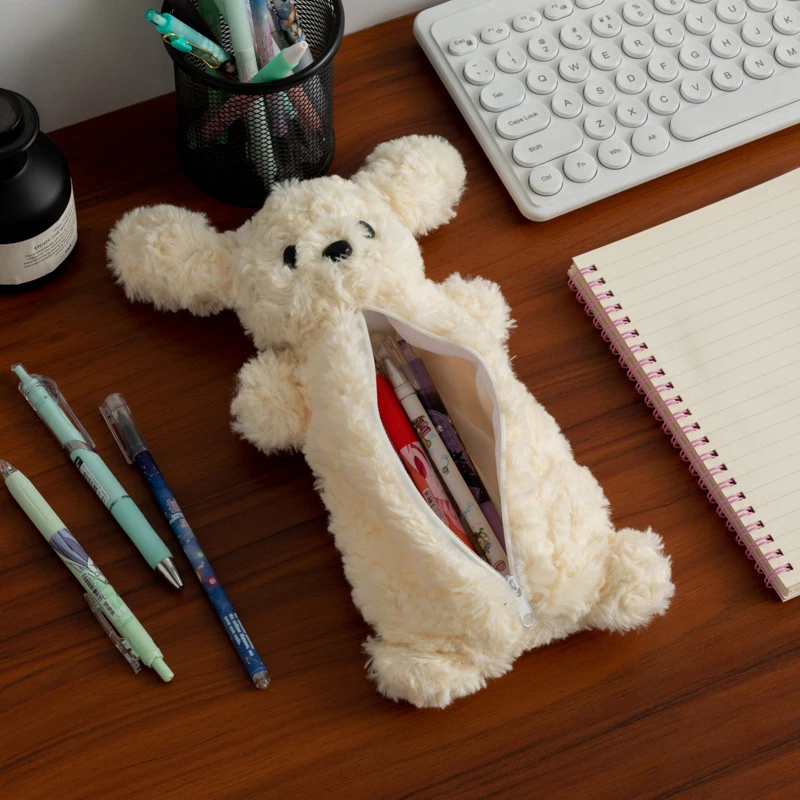 Śliczny pies Kawaii Pluszowe zabawki Piórnik Kreskówka Miękki pluszowy szczeniak Torba stacjonarna Duża pojemność Wielofunkcyjna torba do przechowywania