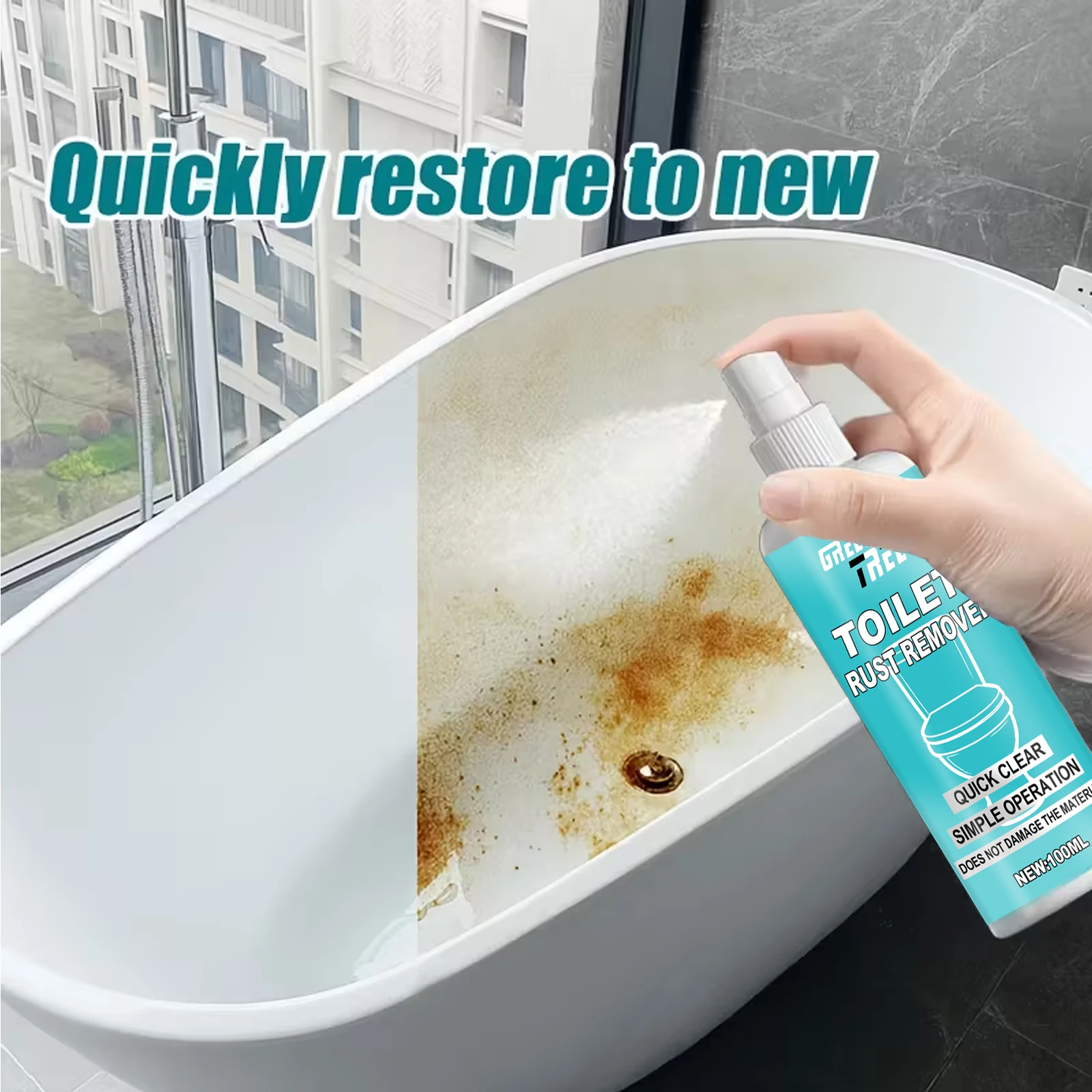 Heavy-Duty Ceramic & Toilet Rust Eliminator Quick-Acting Cleaner Non-Harmful Discoloration Remover Safe for Bathroom & Kitchen U