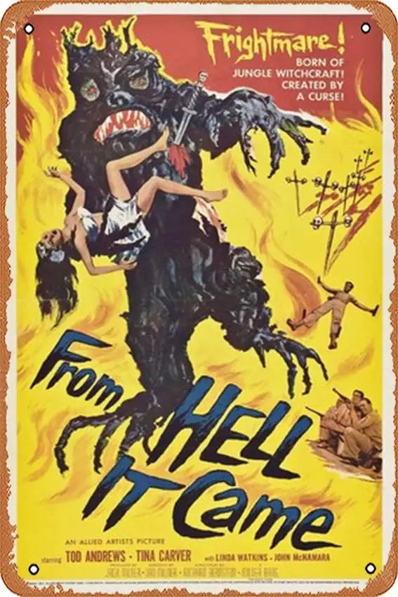 From Hell It Came Movie Poster Retro Metal Tin Sign Wall Home Wall Art Metal Tin Sign,cave,bar,Club, Metal Tin Sign 8x12 In sign