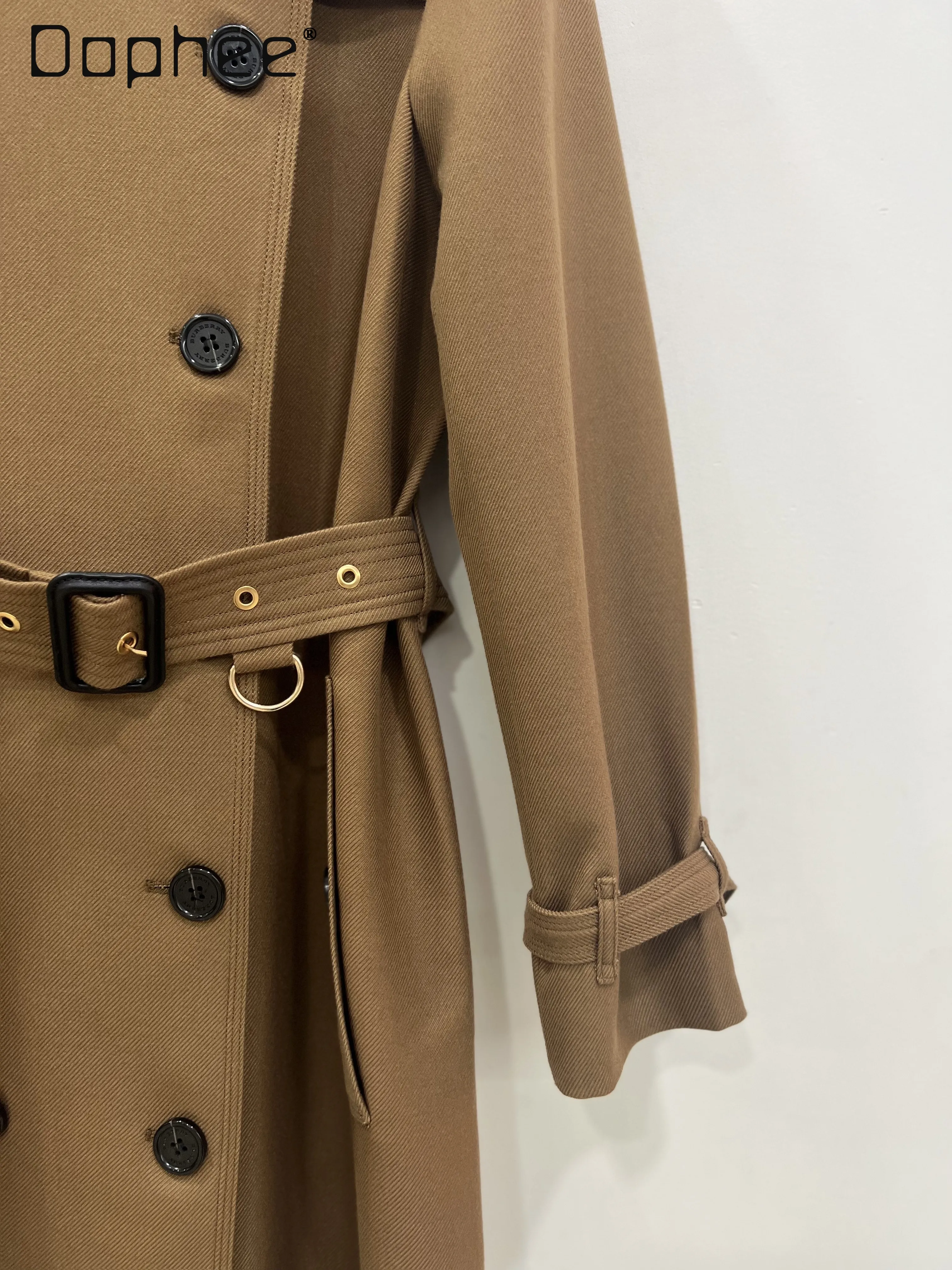 High End Temperament Classic Double-breasted Long Wool Coat Women French British Fashion Retro Slim Mid-length Trench Coats