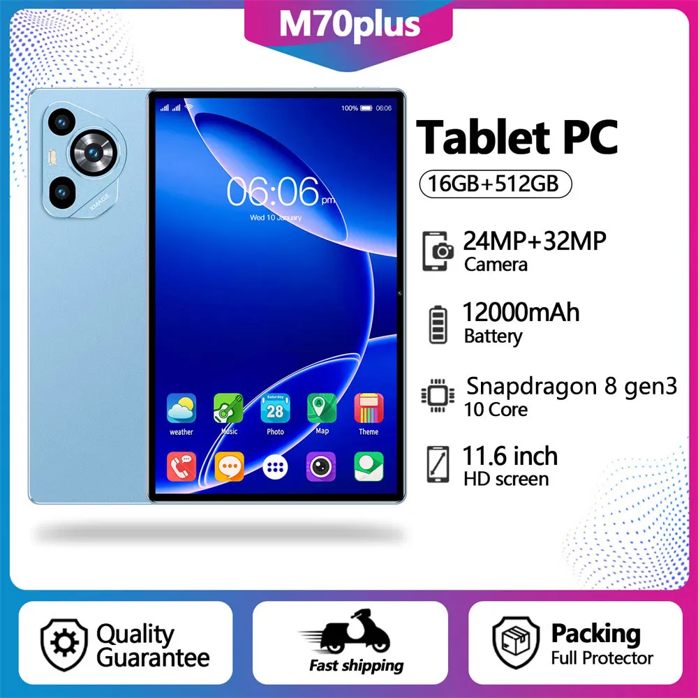 

New Tablet Case For M70 Plus 5G Dual SIM Android Global Version 11.6HD Face Recognition Tablet 16GB+1TB PC For Children's Kid