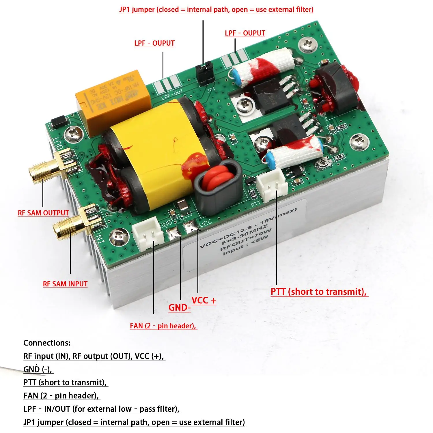 70W HF Shortwave Amplifier 3-30MHz Linear Amp High Power Module for Amateur Radio FT-817 Station HF Transceiver Signal Booster