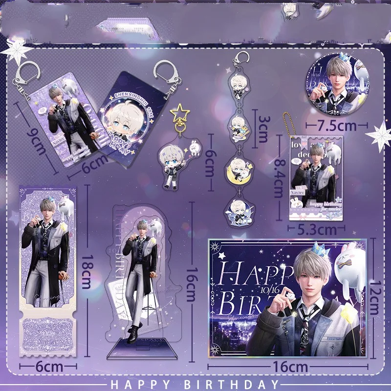 Gantungan Kunci Akrilik Seri Ulang Tahun Love and Deepspace Xavier, Plat Berdiri Transparan untuk Meja, Gantungan Kartu, Hadiah untuk Wanita
