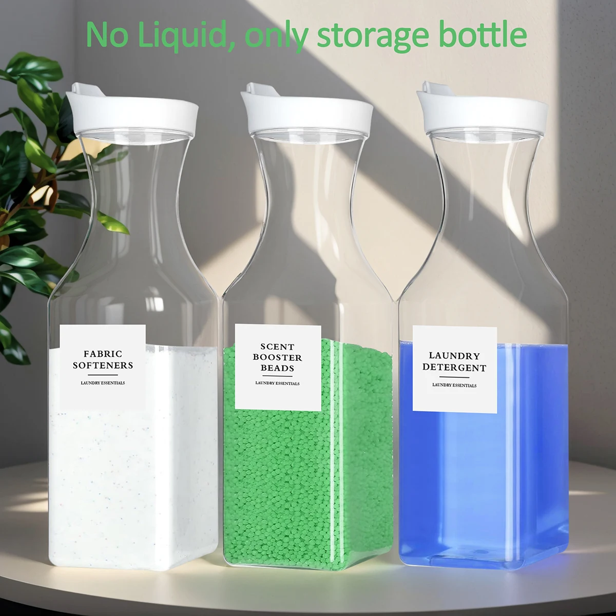 3PCS Empty Bottles, Refillable Laundry Detergent Softener Dispenser Bottle with Labels, Laundry Room Storage Bottle