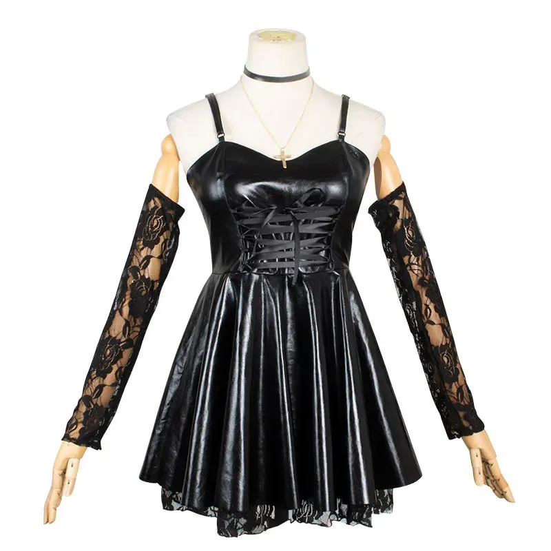2025 yiyi death note traje misa amane cosplay conjunto completo roupas de couro sexy vestido renda suspender meias colar peruca h