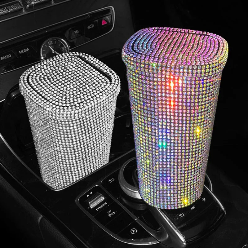 Seat Center Square Cans Storage Waste Garbage Bin Coin Cup Bling Car Acsessories Interior Auto Supplies Plastic Mini Trash Can