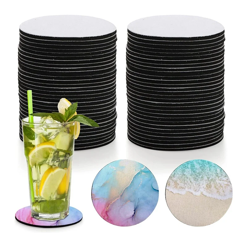 60 Pack Sublimation Blank Coaster, Round Sublimation Blank Cup Mat, Rubber Heat Transfer Cup Coaster, 4 Inches-A46I