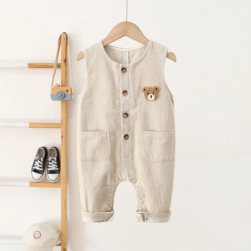 0-3 Y  Baby Girls Clothes Bear Embroidery Girls Rompers Toddler Jumpsuits Infant Boys Overalls Toddler Outfit