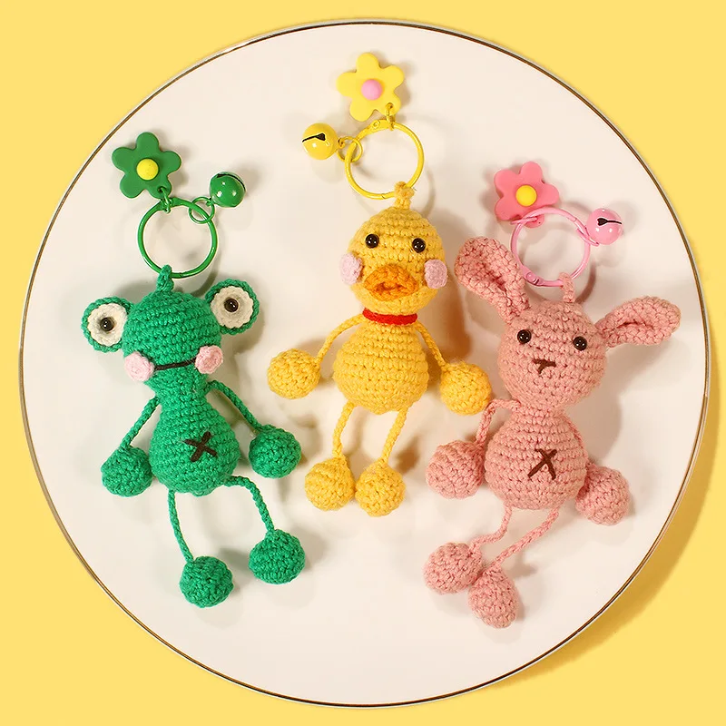 

Funny Frog Doll Crochet Keychain Funny Expressions Cute Duck Keyrings Knitting Animal Doll Keyring For Bag Pendant Accessories