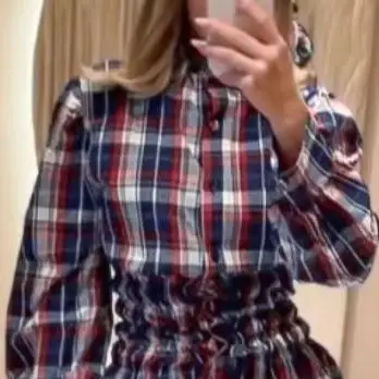 

Female Elegant A Line Dresses Women's Plaid Print Turn-Down Collar Button Down Shirred Waist Shirt Dress Woman Casual Dress