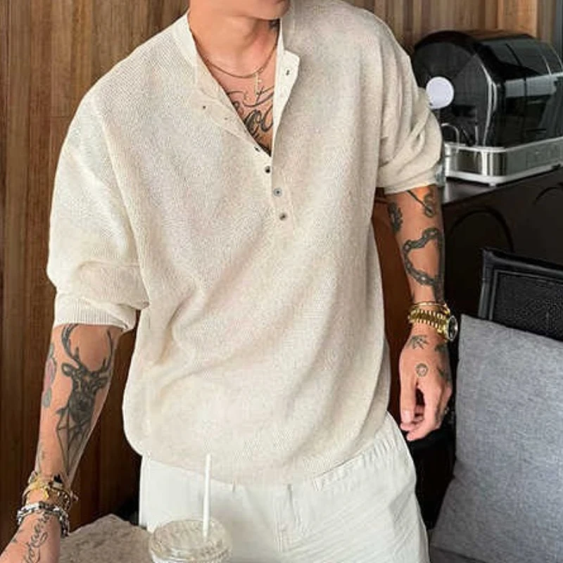 

Summer Loose Long Sleeved T-shirt Men's Casual Thin Cut Hollow Top