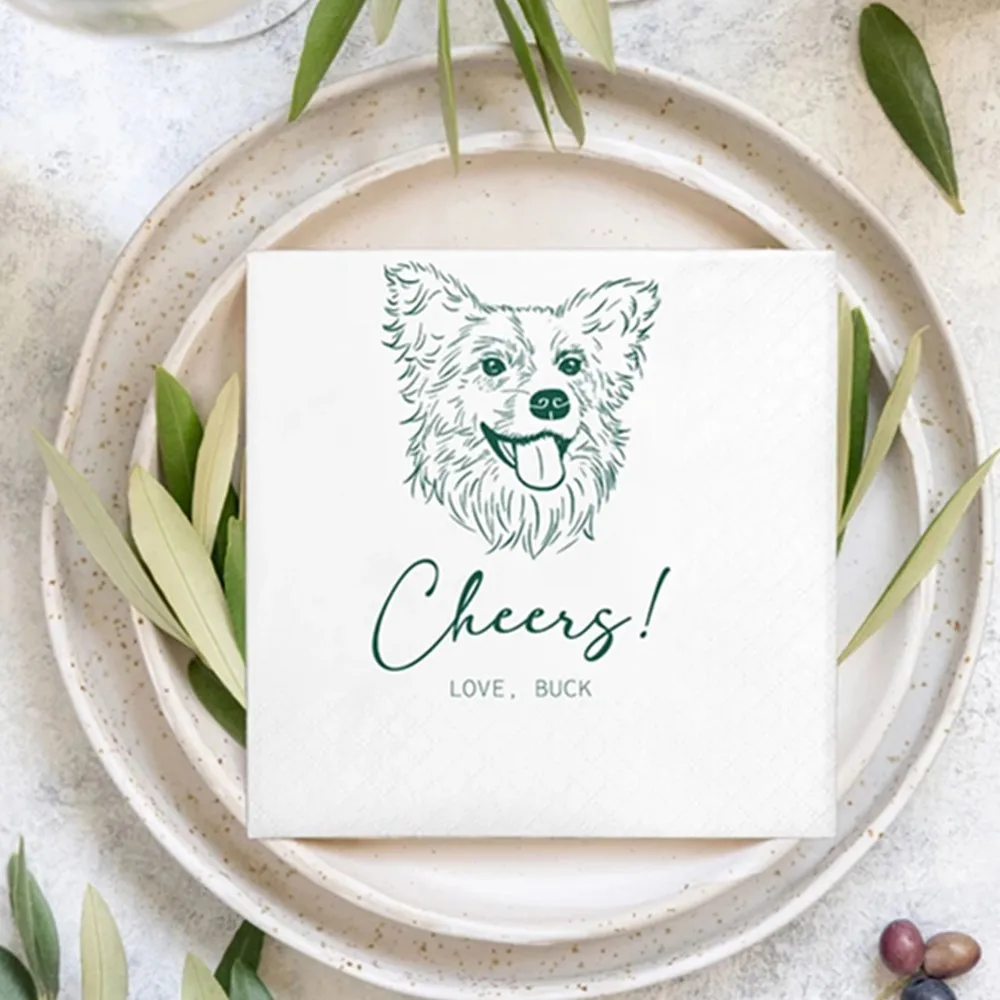 Custom Illustrated Dog,Wedding Napkins,Custom Pet Wedding Napkins,Pet Cocktail Napkins,Custom napkins wedding,Quality napkins