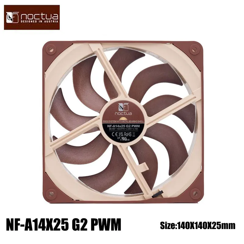 

Вентилятор охлаждения корпуса Noctua NF-A14X25 G2 PWM, с амортизирующими подушечками NA-AVG2-LR, подшипник 140x140x25 мм/SSO2/1250-1500 об/мин