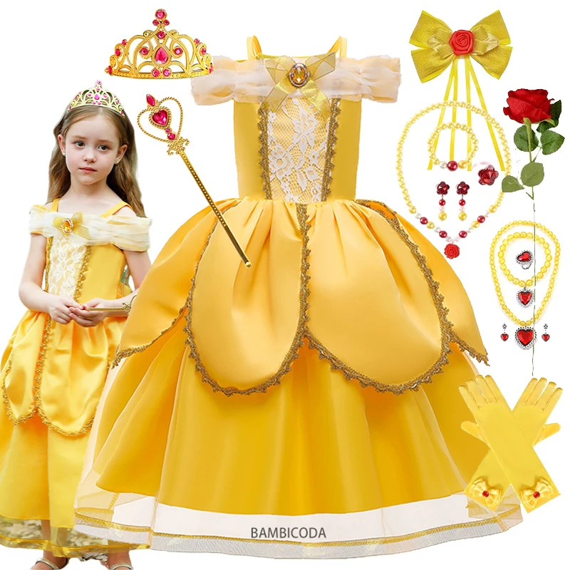 Girls Belle Dress Kids Ball Gown Beauty and Beast Children Christmas Birthday Carnival Party Cosplay Disguise Princess Costume