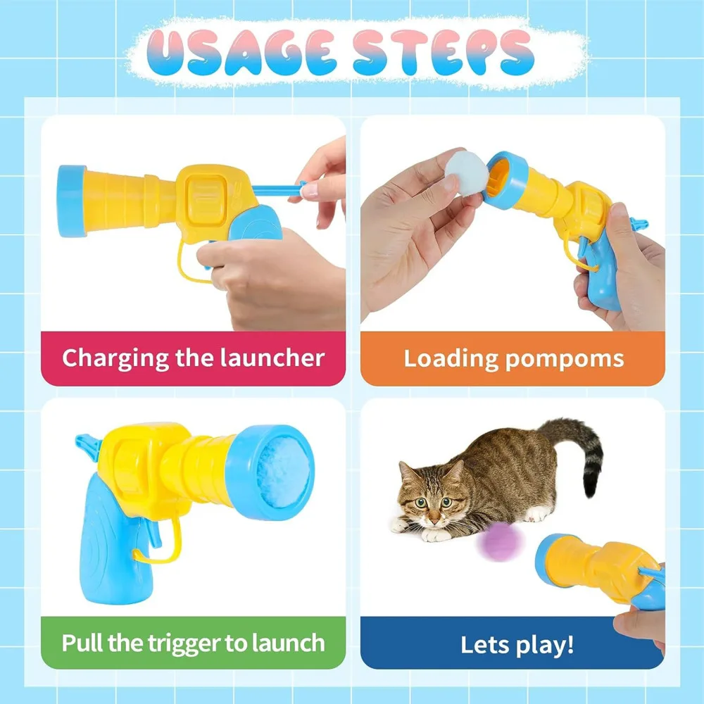 Pistola de tiro de bola de felpa para gatos, juguetes interactivos para gatitos, Mini juegos lanzadores de pompones, accesorios para mascotas,