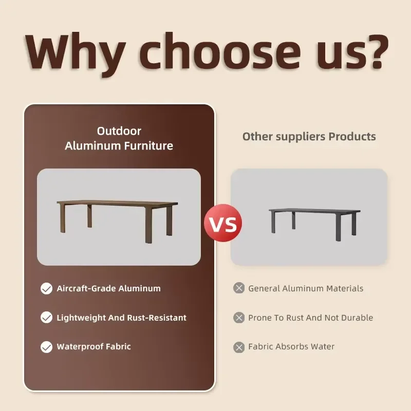 Sleek Outdoor Aluminum Dining Table Weatherproof Anti-Rust Finish for Villas Hotels Restaurants Rooftop Terraces