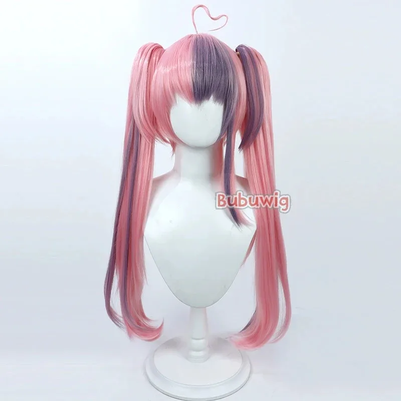 CyBubuwig 합성 머리 아이언마우스 코스프레 가발 가상 YouTuber 아이언마우스 80cm 긴 핑크 혼합 블루 포니테일 가발 내열성