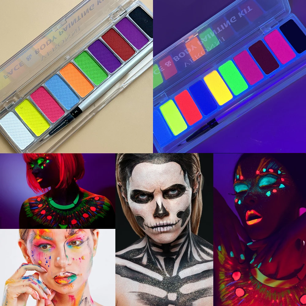 10 Colors Ultraviolet Luminous Face Body Paint with Brush Water-soluble Body Painting Paste for Christmas Halloween Role Play