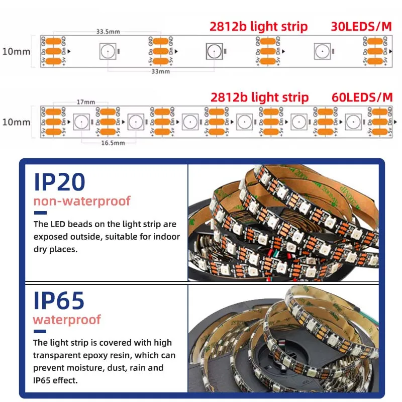 DC5V WS2812B Smart LED Light Strip 5050 Dream Color RGBIC Black PCB 30 60Leds Individually Addressable Waterproof for Cool Decor